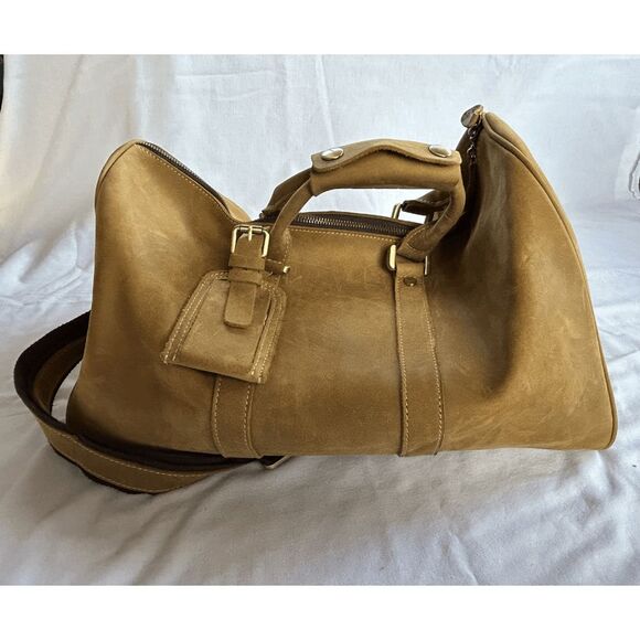 Holssen Tan Leather Travel/Weekend Midsize Bag, Shoulder Strap, Zipper Closure - Picture 2 of 8